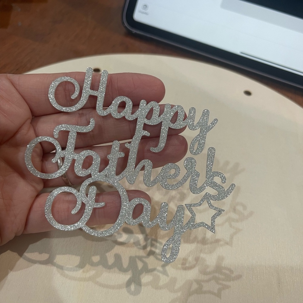 Silver Glitter 'Happy Father's Day' Cake Topper